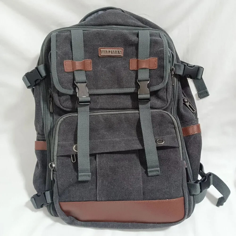 WITZMAN Canvas Travel Backpack for Men Large Laptop Upgraded/19 inch, Charcoal